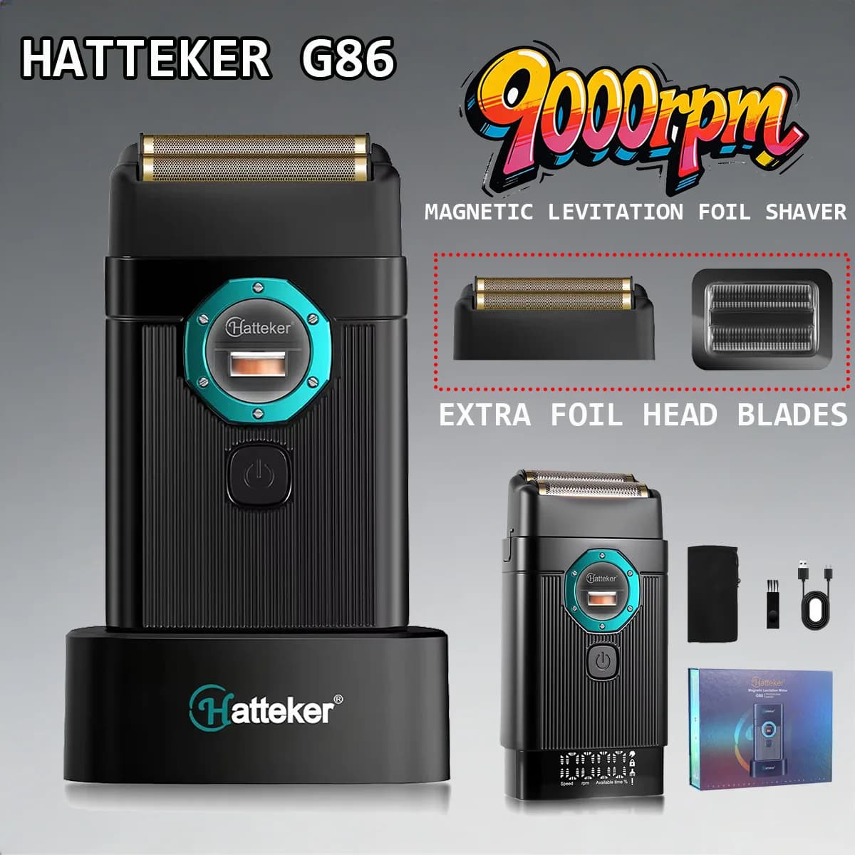 Professional Double Lamina Razor with Magnetic Levitation 9000 RPM G86, Adjusthair and Haircuts with Base and Extra Head