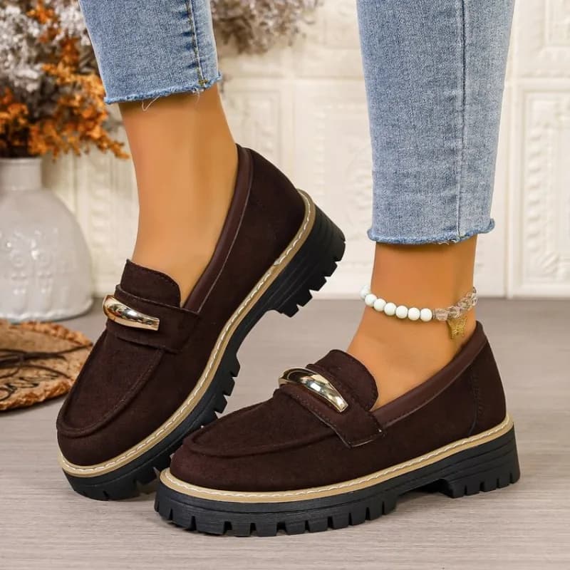 Women Comfortable Loafers Retro Large Size Vulcanize Shoes Spring/Autumn Casual Thick Heel Round Toe Sneakers for Women