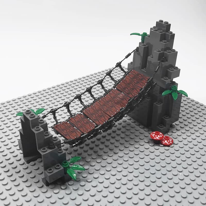 MOC Building Block Model Rope Bridge Building Block Ornament Printed Wood Grain Chain Bridge Children's Toy
