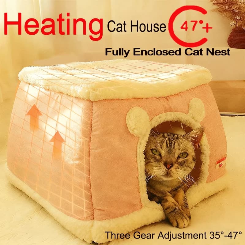New1pc 360 Degree Fully Enclosed Electric Cat Beds Blanket Heating Cat and Dog House Cat Nest Winter Warmth Constant Temperature
