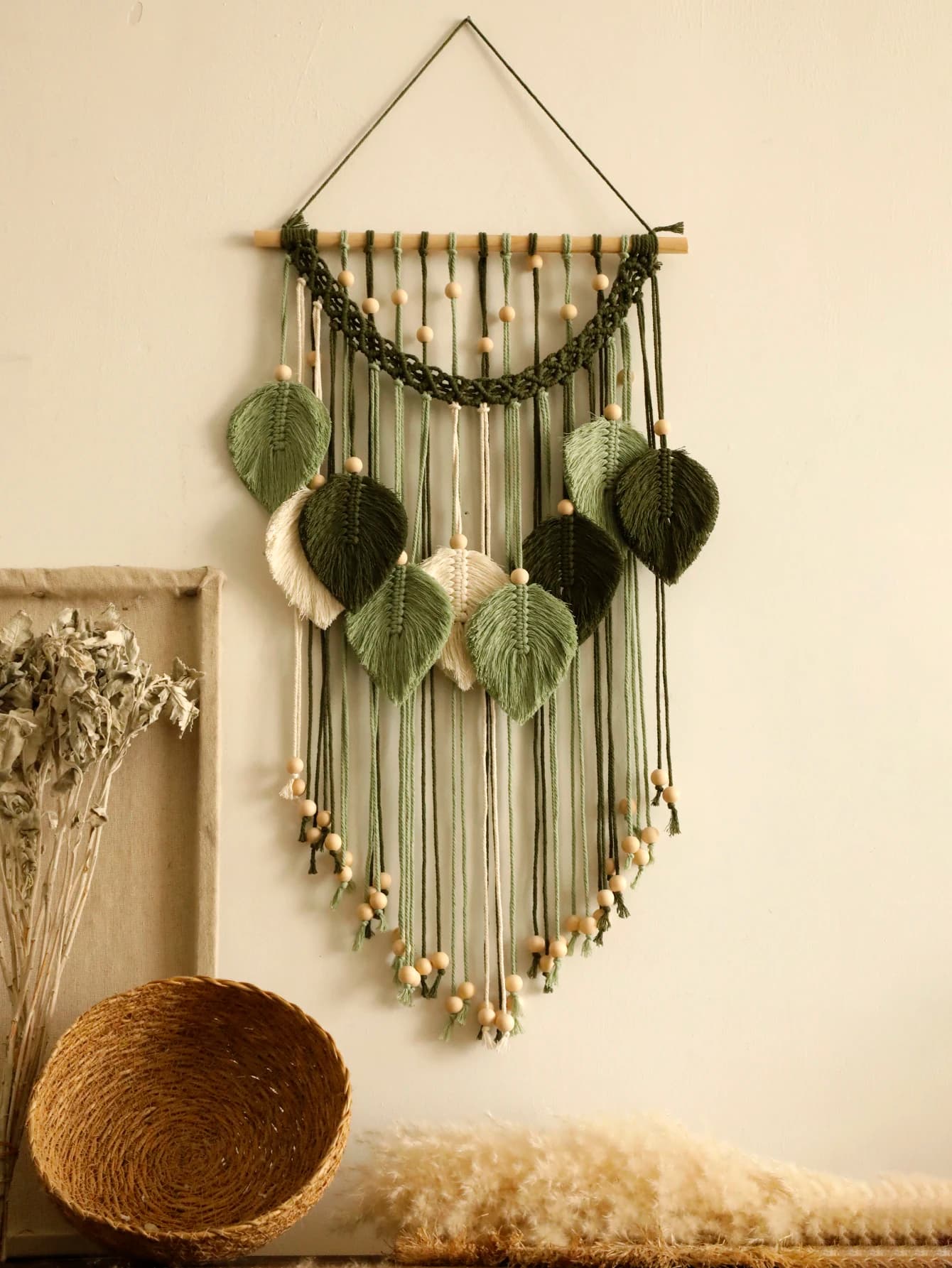 Macrame Leaf Tapestry Boho Home Decoration Handmade Tapestries Wall Art Hanging Decor Room Decors Aesthetic Home Ornament Gift