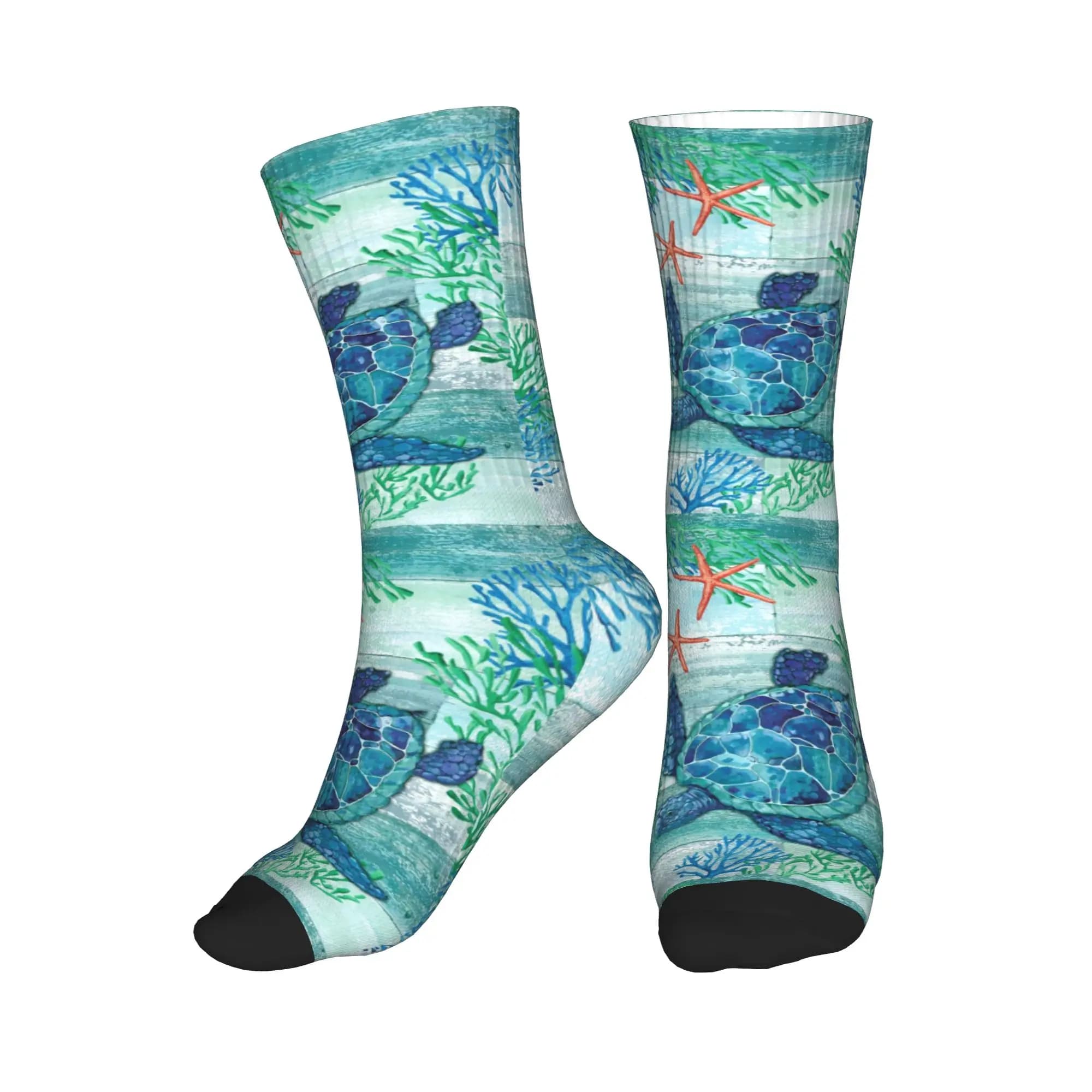 Fashionable socks with 3D printing of marine turtles, sports socks for men and women