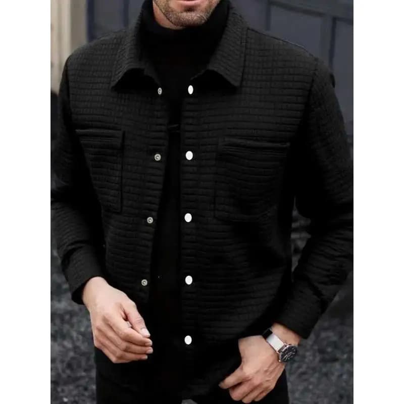 V 42923 Men's Checkered Shirt Jacket Standard Fit Anti-Wrinkle Rabbit Fur PU Spring Outdoor Style Seven Sleeve Long