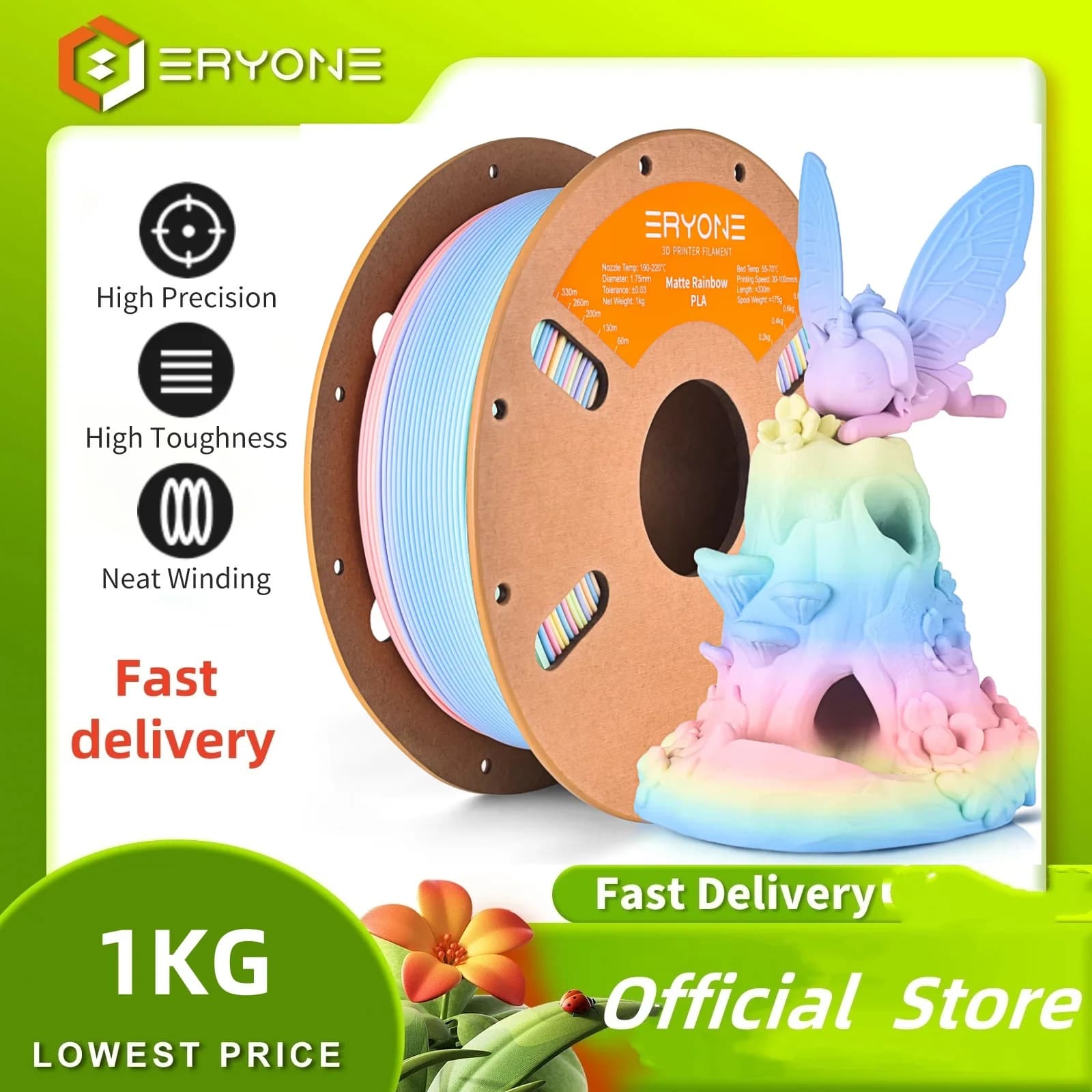 ERYONE PLA Filamento Premium Arcobaleno opaco Stampa 3D, Macaron + Acquerello Nuovo stile, filamento arcobaleno opaco da 1 kg pla, vendita, 1 kg/bobina