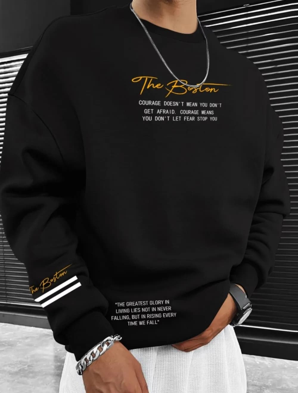 American Men's Autumn Customized Boston Letter Printed Comfortable Breathable Round Neck T-shirt Outdoor Urban Casual Top