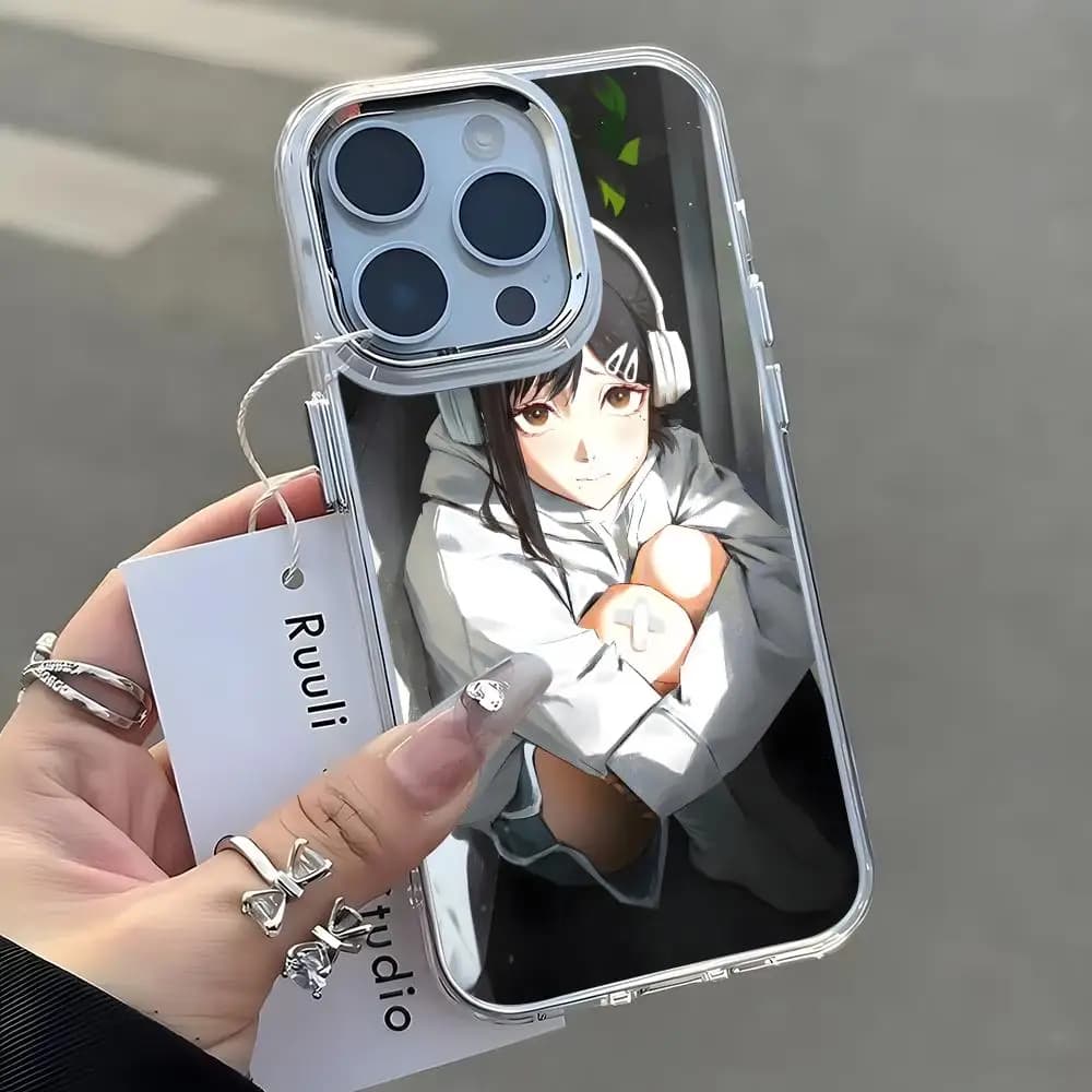 ChainsawMan Kobeni Higashiyama Phone Case For iPhone17 16 15 14 13 12 11 Pro Max Plus Chrome Button Camera Ring Transparent Case