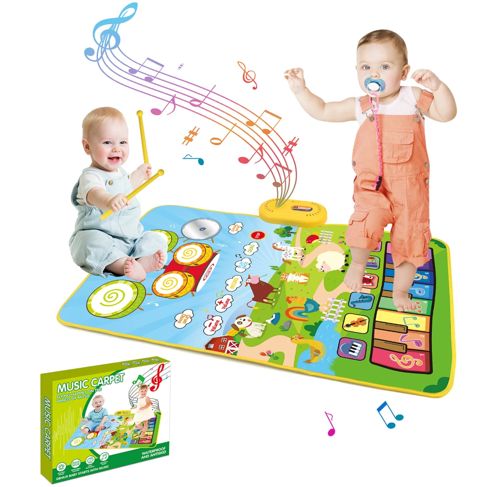 80x50 cm Bambino Tappetino per pianoforte musicale per bambini Giocattoli educativi Pianoforte Tastiera Tamburo Giocattoli Tappetino da ballo con strumenti Suoni Giocattoli