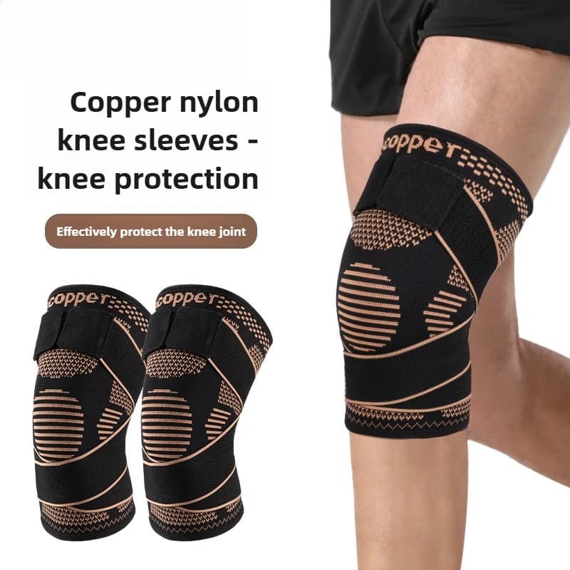 Nuovo ginocchiera sportiva con compressione, cinghie in rame, antiscivolo, elastica, calda, equipaggiamento protettivo in maglia di nylon per ciclismo all'aperto
