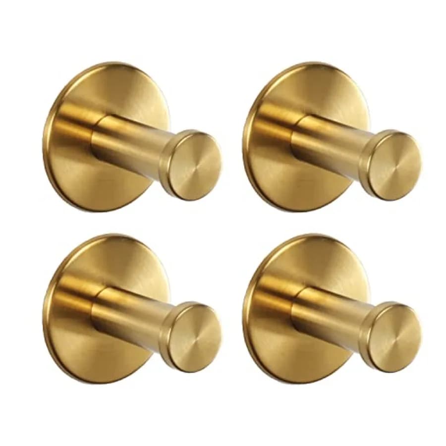 Bath Towel Hooks, 4 Pack Self Adhesive Coat Hooks, Sturdy No Drilling Robe Hook, SUS 304 Stainless Steel Heavy Duty Clothes Han