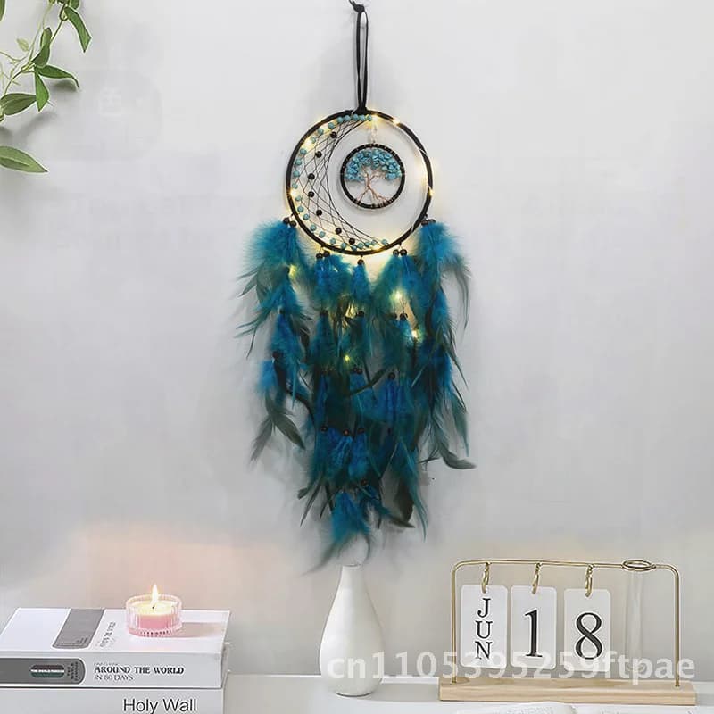 Handcrafted Dream Catcher Feather Wall Hanging 16cm Diameter Life Tree Theme Home Decor Dreamers Cross-border Style