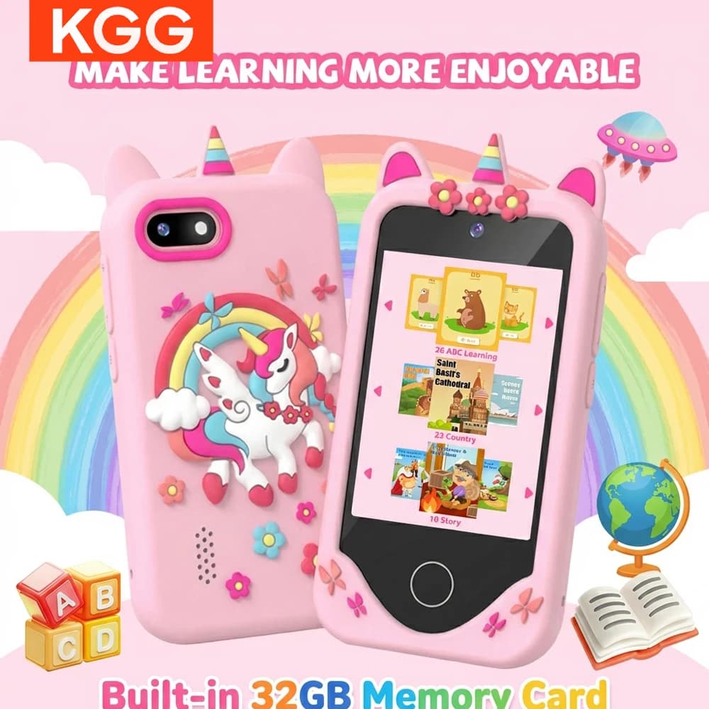 Telefono Educativo per Bambini con Scheda 32GB, Touchscreen 2.8", Doppia Fotocamera, Giochi e Video, Regalo di Natale e Compleanno per Ragazzi e Ragazze