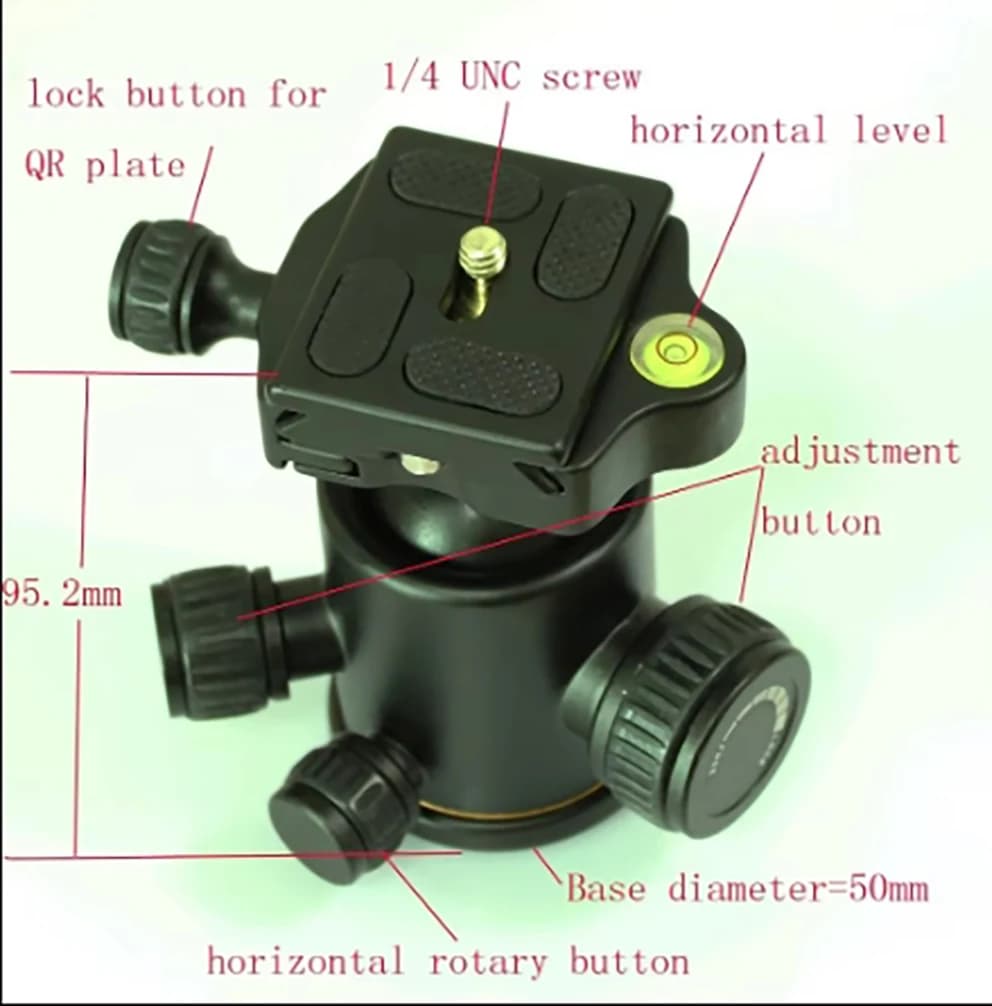 Aluminium Duty Photography Camera Tripod Ball Head 360 Degree Fluid Rotation tripod camera, 1/4" male to 3/8" female， 1/4 to 3/8