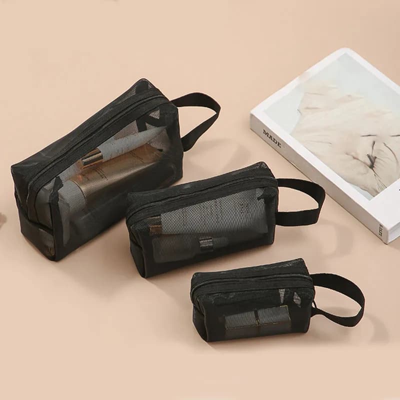 1 pz borsa per cosmetici in rete di nylon nero da donna borsa per cosmetici da viaggio trasparente per articoli da toeletta borsa per il lavaggio per custodia per cosmetici
