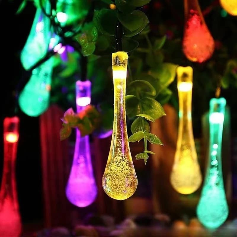 Luci a stringa a goccia d'acqua a energia solare, luci a LED a forma di goccia di pioggia per esterni, per giardino, cortile, patio, decorazioni per Natale, matrimoni, compleanni