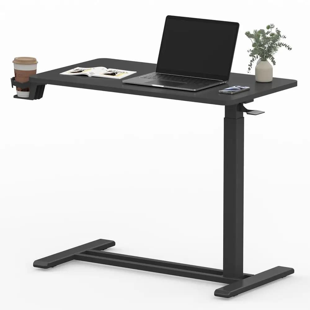 Scrivania Mobile con Ruote, Tavolo Pneumatico per Laptop, Carrello per Computer Regolabile in Altezza, Postazione di Lavoro Compatta Sit-Stand