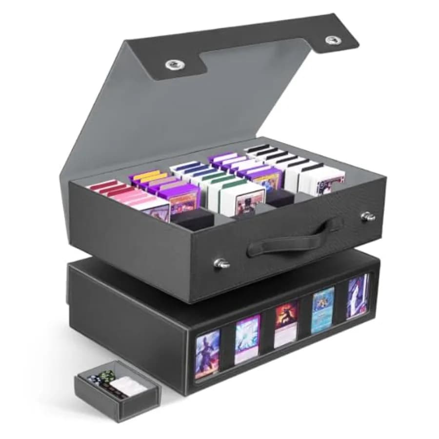 Card holder box with handle, Contains over 3900 MTG cards, with Display for Commander and Organizer for Top Loader Cards
