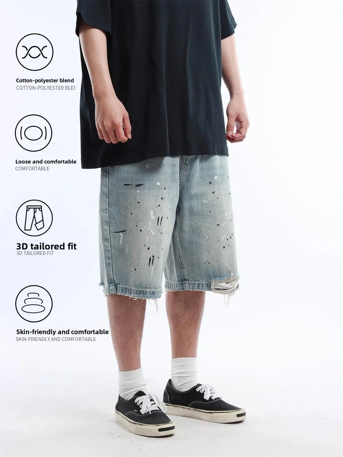 Retro American Dye Washed Cotton Denim Shorts Summer 2026 Men's Fashion Torn Hole Ice Blue Jeans Shorts Versatile Wear