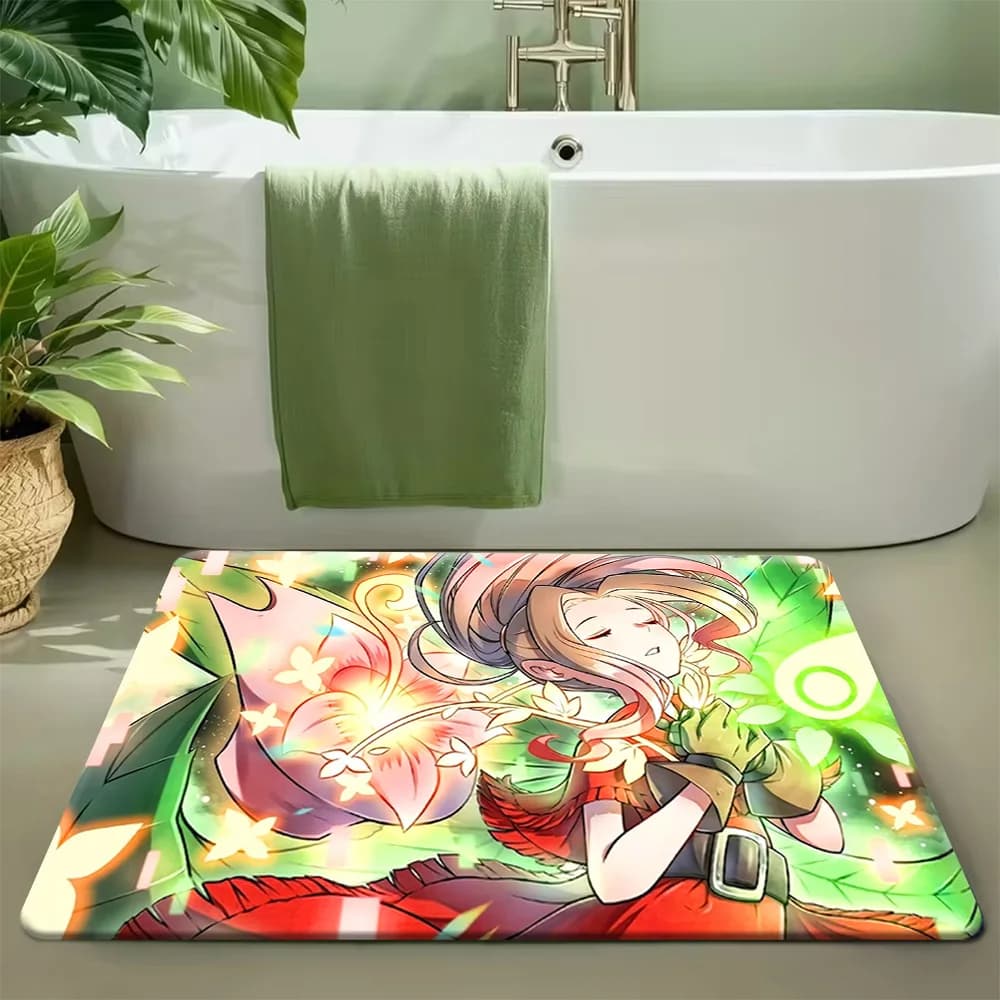 Digimon Adventure Mimi Tachikawa e Lillymon Green Nature Power Tappetino da bagno, tappeto da bagno in morbida flanella antiscivolo e assorbente, Ani
