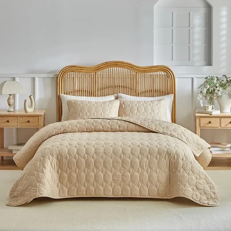 Plain color stitching bed cover 3-piece set thin quilt set bedding dust cover pillowcase bed sheet set