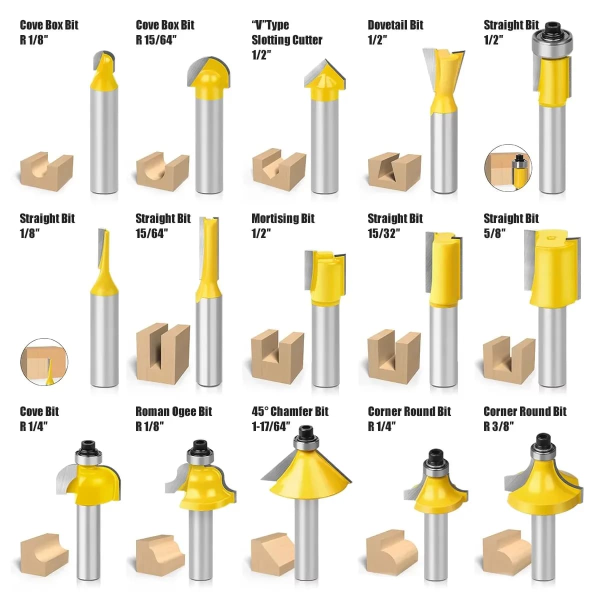 15 pz 8mm Gambo Router Bit Set Taglio Dritto Perline Fresa Taglio In Metallo Duro Strumenti di Lavorazione Del Legno
