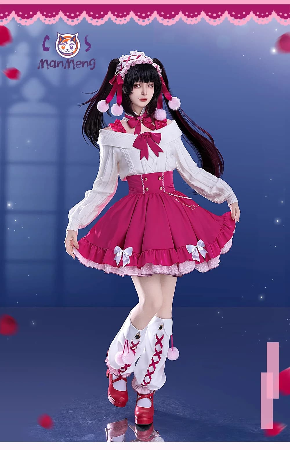 Costume Cosplay Anime DATE A LIVE Tokisaki Kurumi per San Valentino 2026, Abito Lolita Rosa Dolce con Maglione Bianco per Halloween