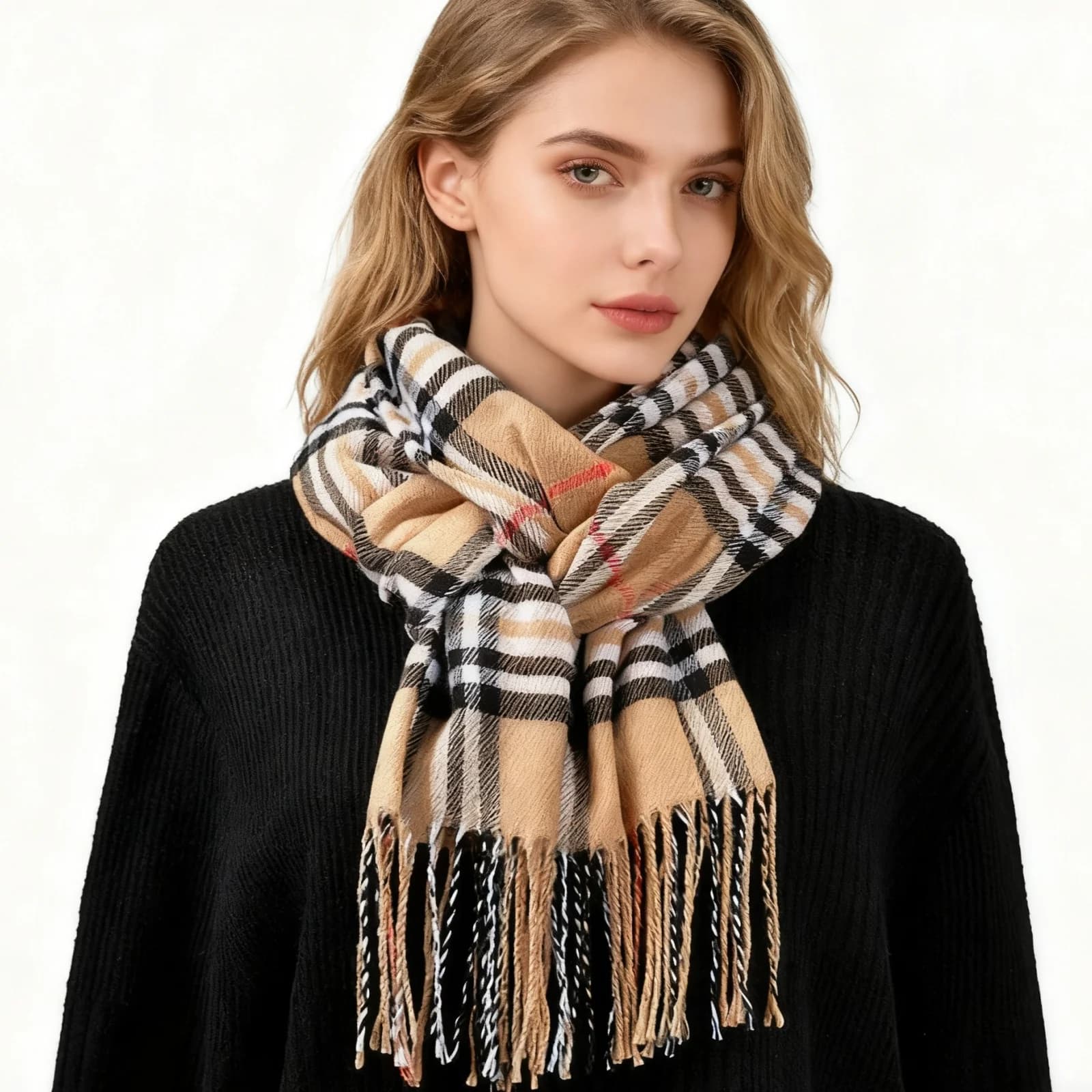 1PCPlaid Sciarpa Nappa Design Classico Modello a quadri Morbido Caldo Accessorio di moda invernale per le donne Elegante grande sciarpa Scialle avvolgente