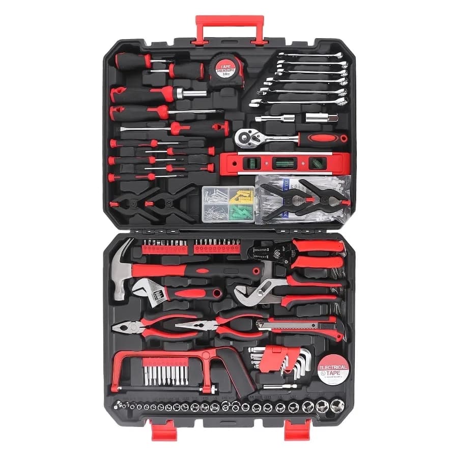 328-Piece Mechanics Tool Set with Case 1 4" and 1 2" Drive Wrenches Professional Tools Kit for Car Repair Red