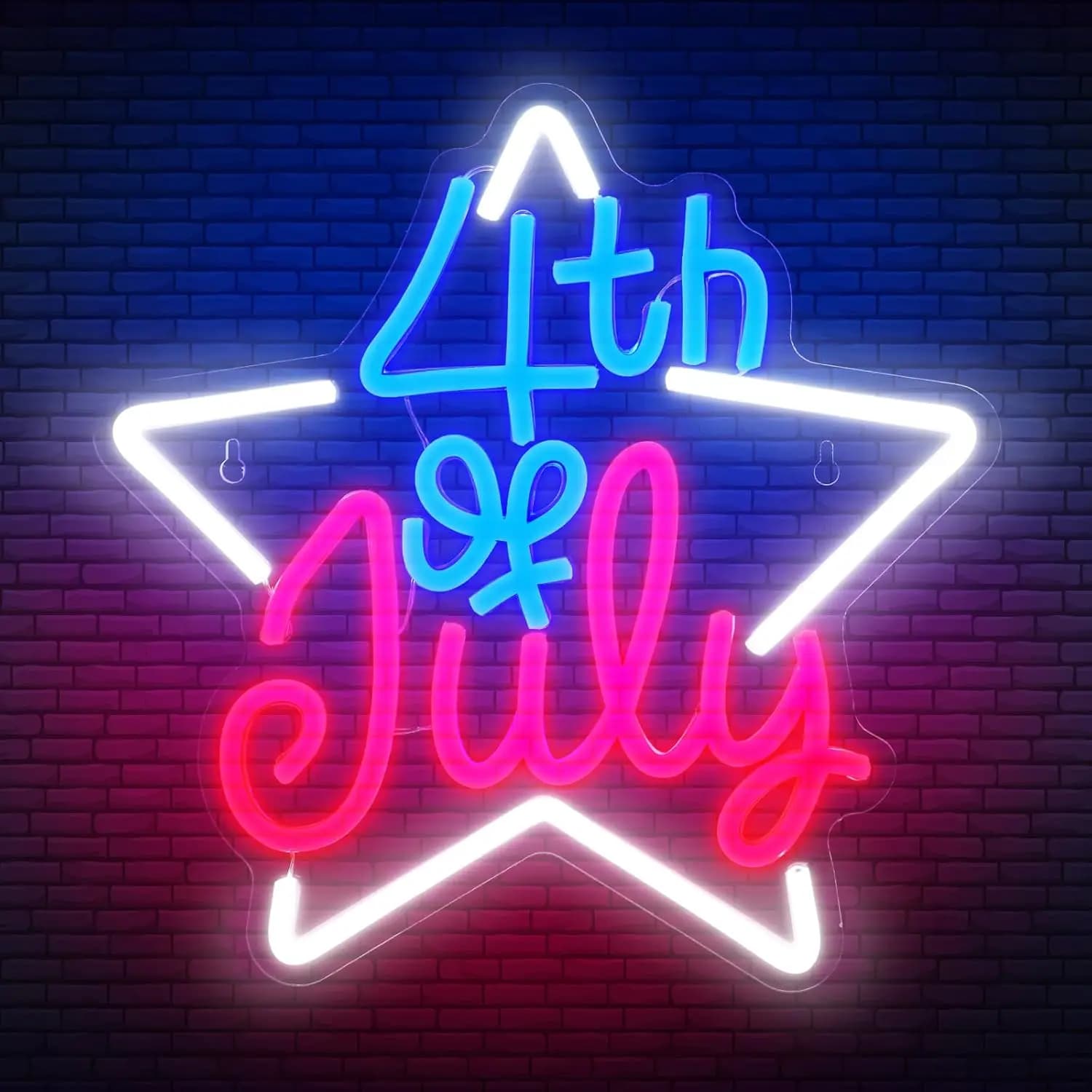 Insegna luminosa al neon con stella del 4 luglio per la decorazione della parete Insegna a LED rossa bianca blu al neon del Giorno dell'Indipendenza per la decorazione della festa patriottica