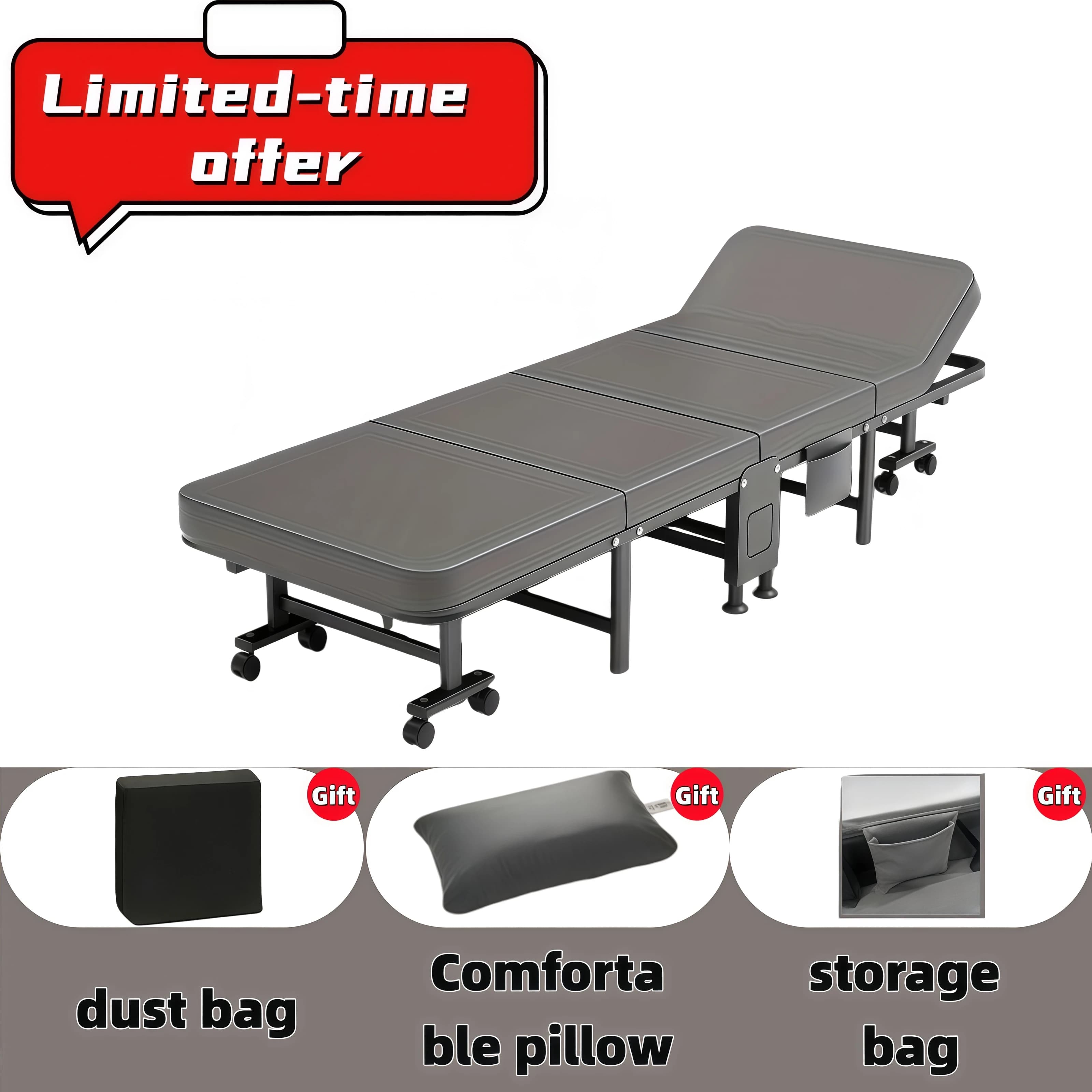 Letto Pieghevole in Tessuto Tecnico | Cuscino Gratuito + Tasca Laterale + Borsa Antipolvere | Adatto a Molteplici Scenari, Pieghevole, Portatile