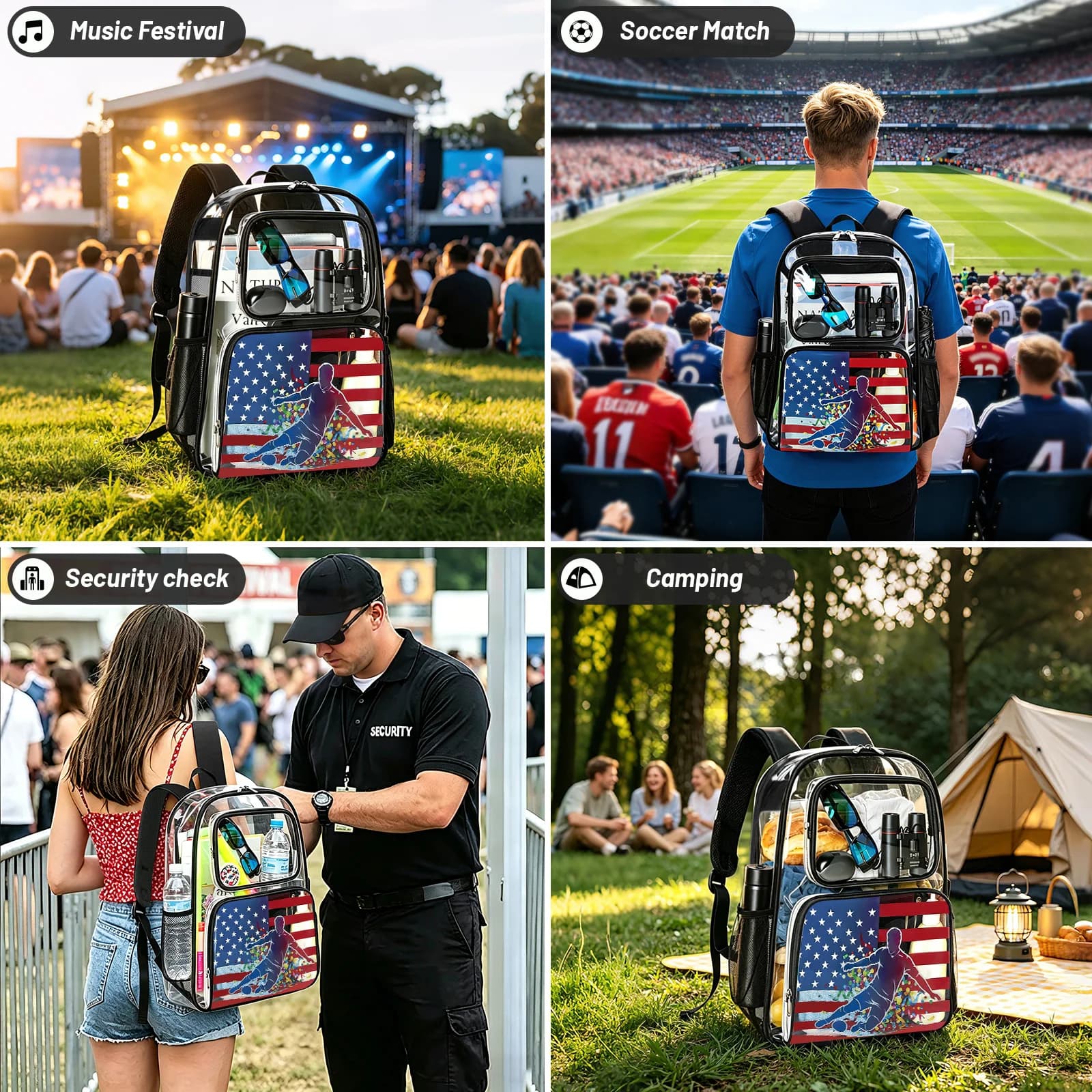 Zaino Trasparente Sportivo 2026 USA Canada Messico, Approvato per Campi Sportivi, Borsa Impermeabile in PVC, Regalo per Tifosi