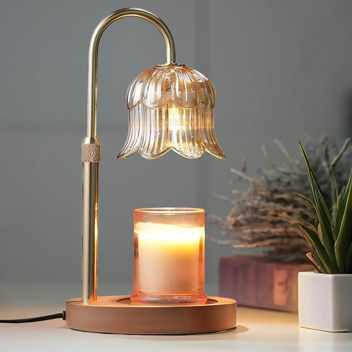 Lampada Scaldacera Regolabile e Dimmerabile con Timer: Diffusore di Cera Senza Fiamma a Forma di Fiore per Arredamento Casa