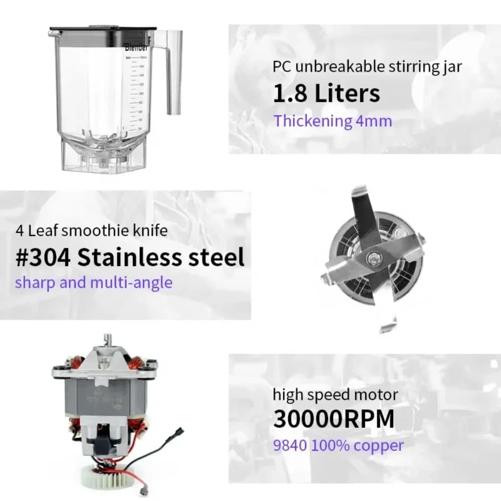 Frullatore Commerciale Professionale da 2200W, Frullatore Industriale per Alimenti