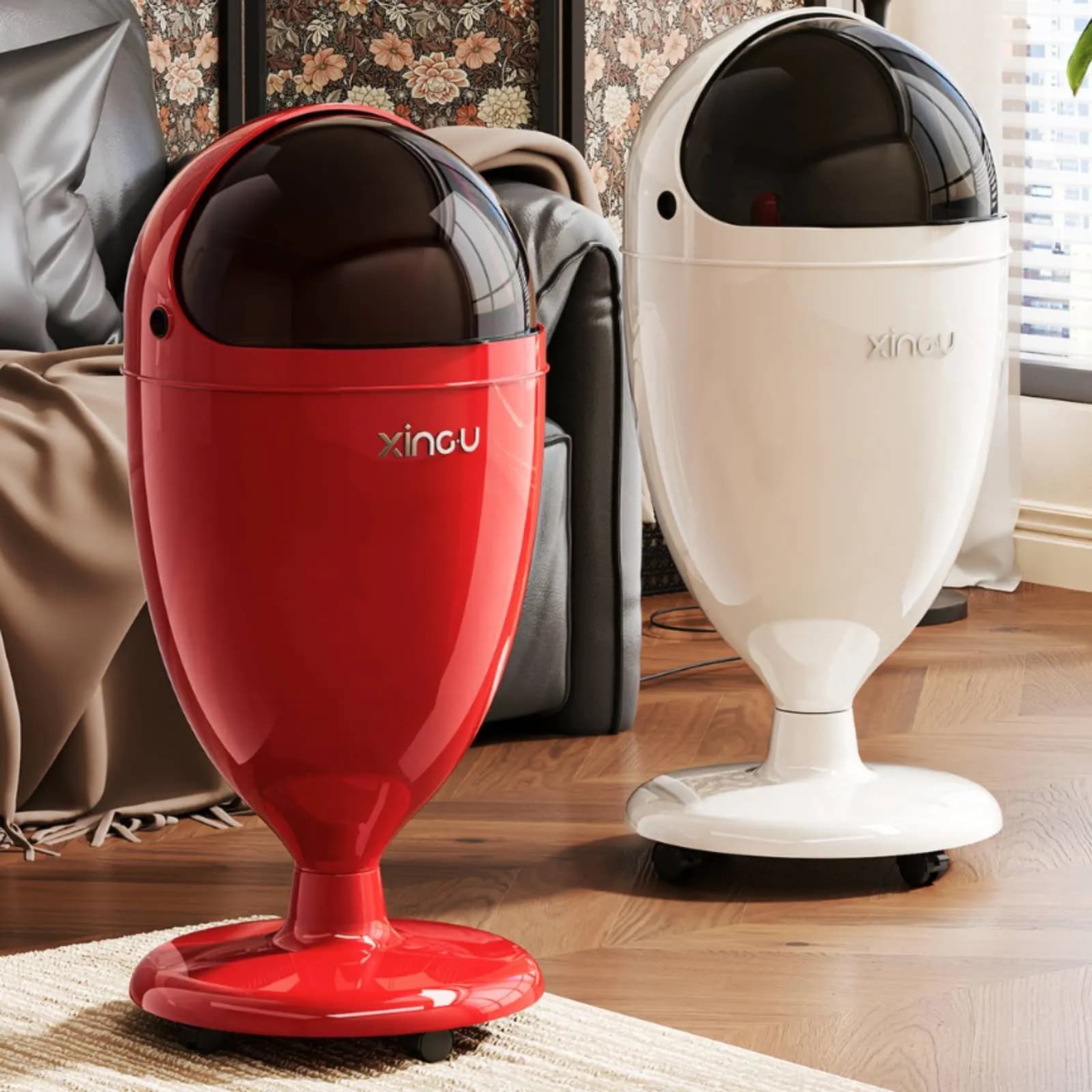 Cestino Alto Senza Curvatura, Design di Lusso a Forma di Calice, Cestino con Piedistallo, Facile da Pulire, Cestino con Coperchio Basculante per Camera da Letto