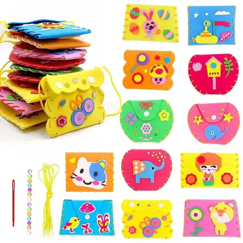 Kids DIY Sewing Craft Kit Cartoon Wallet EVA Handmade Set Educational Toy Beginner Girls Birthday Gift Supplies
