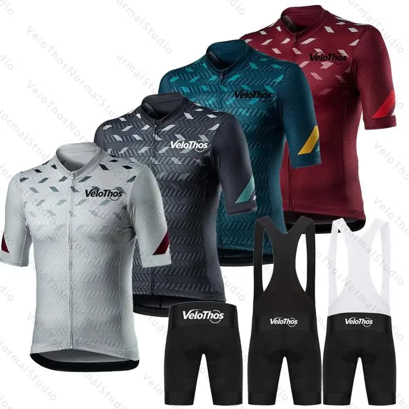VeloThos Summer Cycling Jersey Set Short sleeve and Bib Shorts Sport Camping Pro Race Bicycle Clothing MTB Ropa Maillot for Men