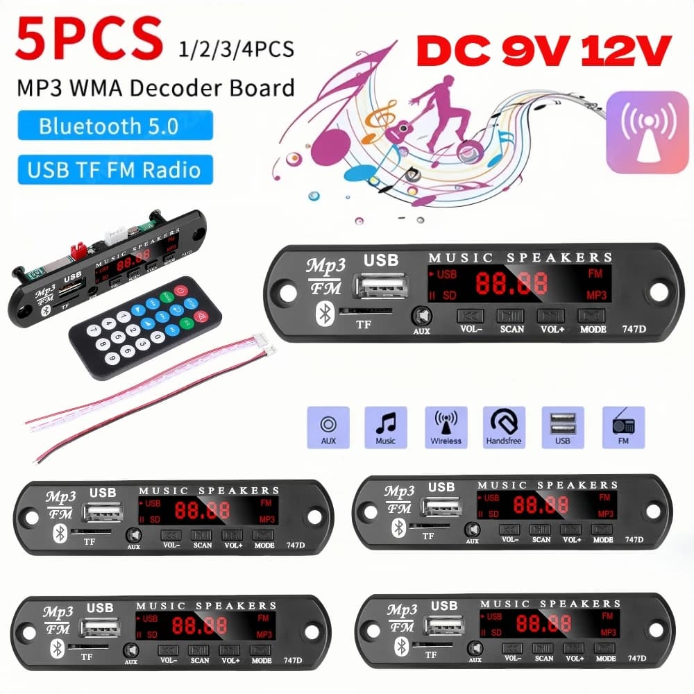 1-5PCS 9V 12V MP3 WMA Scheda di Decodifica USB AUX TF Radio FM Bluetooth 5.0 Modulo Lettore Musicale Senza Fili Lossless con telecomando