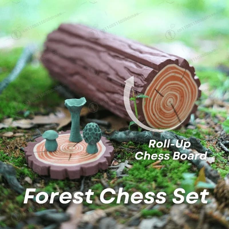 Set di Scacchi e Dama 2-in-1 in Legno Massello per Tutta la Famiglia, con Scacchiera a Forma di Fungo, Gioco da Tavolo Educativo Immersivo