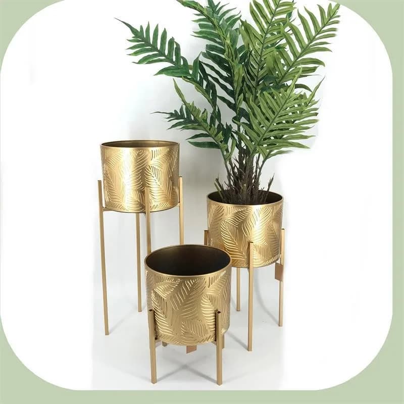 Nordic light luxury gold floor-to-ceiling flower pot high-end living room potted plant