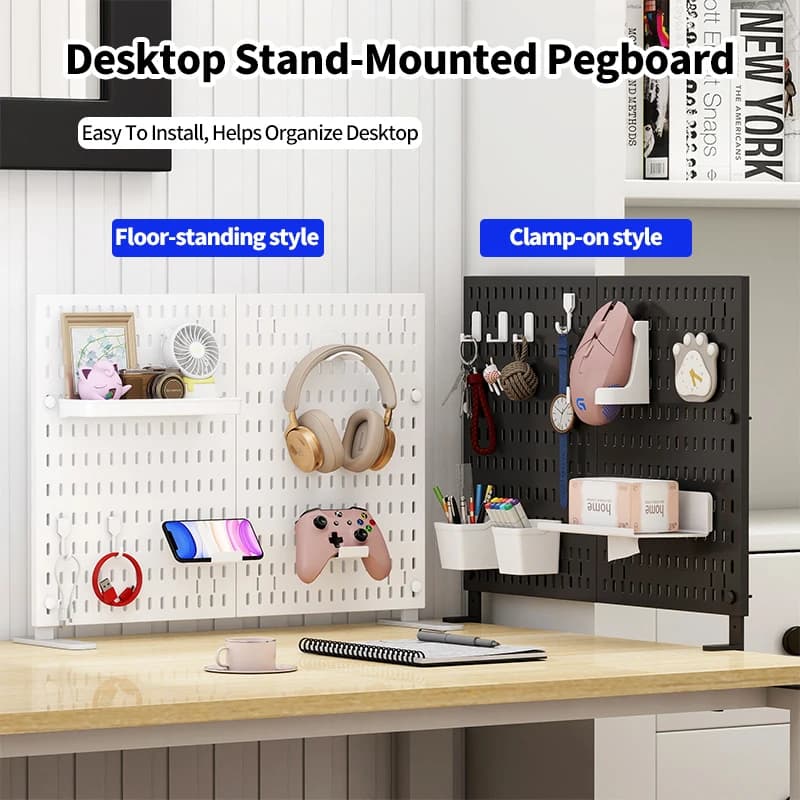 Perforated panel for office table storage: also duplicates as a figure display, suitable for home and study in scenarios