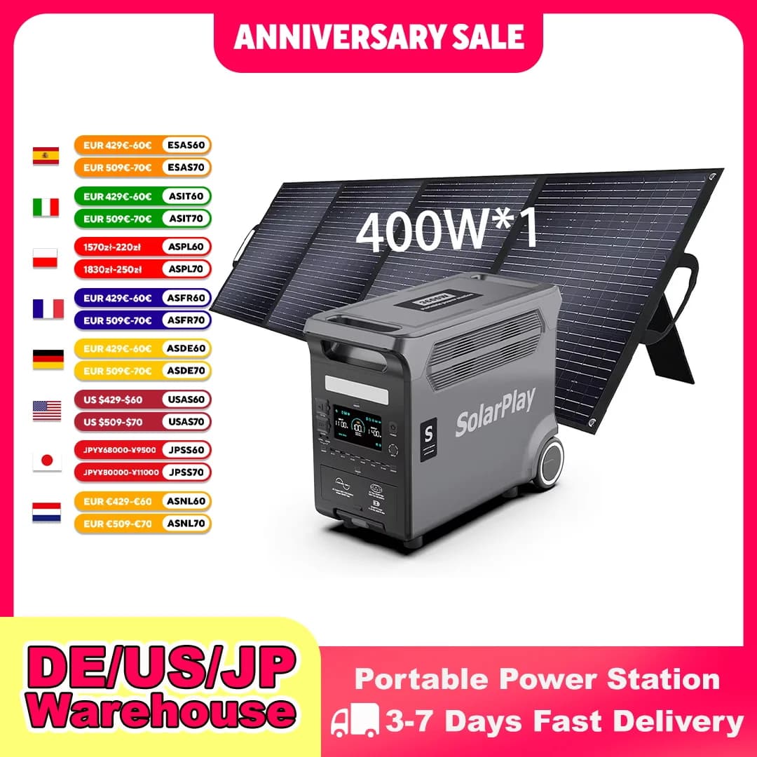 SOLARPLAY Q3600 Generatore esterno 3600W MPPT Centrale elettrica portatile con carrello per pannelli solari pieghevoli da 400W per campeggio camper