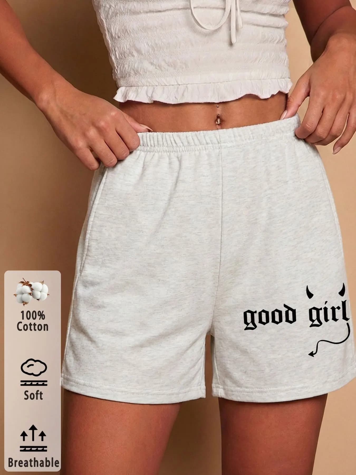 Abbigliamento primaverile ed estivo da donna, pantaloni da donna, gonna con bordo decorato, freccia nera, Good Girl, pantaloncini estivi casual in puro cotone