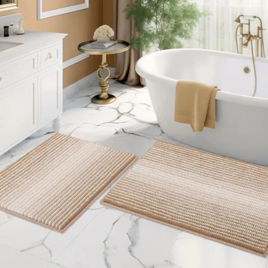 Set di Tappeti e Zerbini da Bagno 2 Pezzi, Spessi e Assorbenti in Ciniglia, Antiscivolo, Morbidi e Pelosi per Pavimento del Bagno