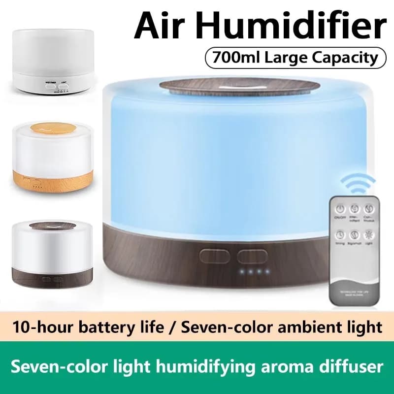 Umidificatore Aromaterapico Intelligente con Effetto Legno, Capacità 700ml, Diffusore di Aromi con Luce Notturna Colorata e Purificatore d'Aria