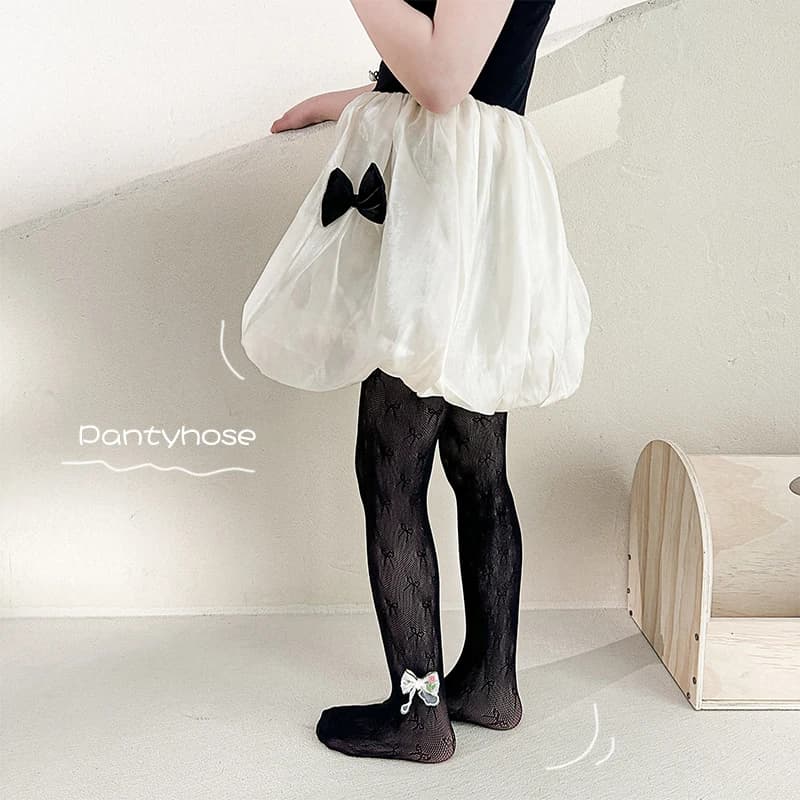 Collant con fiocco in pizzo floreale per ragazze, leggeri, con vita elastica, stile carino, per l'uso quotidiano e per abbinare alle outfit.