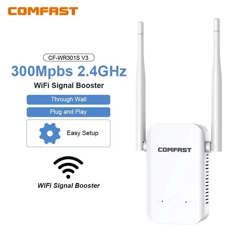COMFAST 300Mbps Ripetitore WiFi Estensore di segnale wireless 2.4G WiFi ripetitore di segnale Amplificatore Router 2 antenne a lungo raggio per la casa