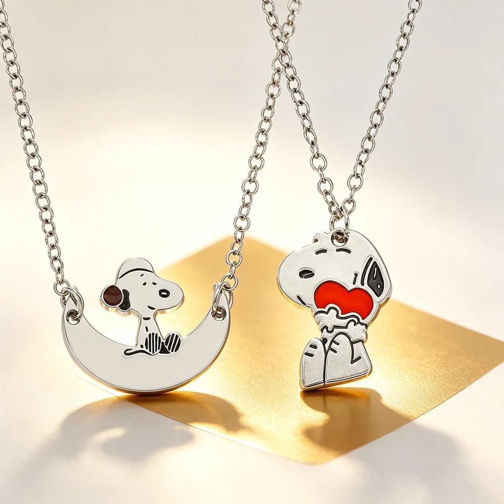 Kawaii Cartoon Puppy Dog Enamel Heart Pendant Necklace - Fashionable Jewelry Gift for Women And Men