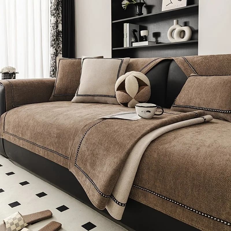 Fodera per divano in ciniglia stile vintage universale antiscivolo, adatta per animali domestici per tutte le stagioni, adatta a singoli a quattro posti