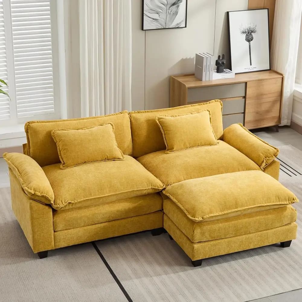 86 L-shaped bed sofa with ottomans and cushions - Yellow living room