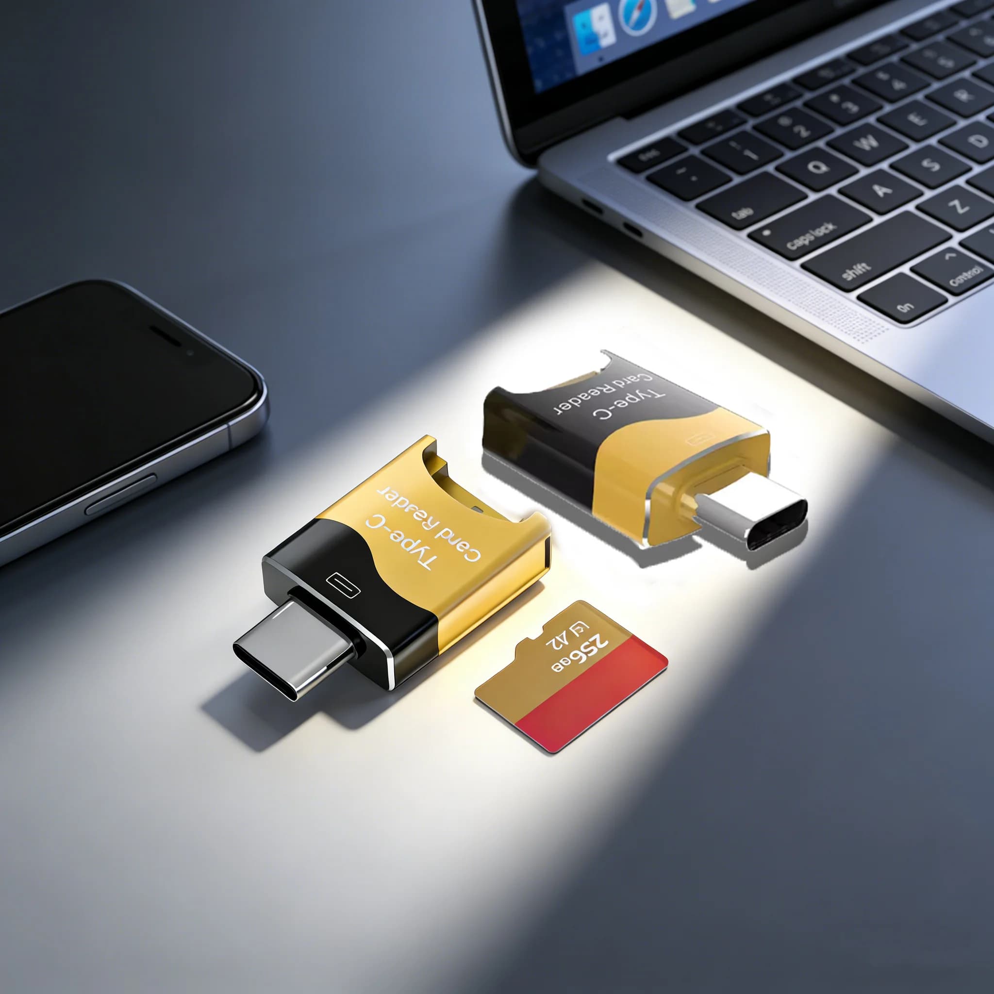 Lettore di Schede Type-C in Lega di Alluminio, Mini Lettore Micro-SD con Slot Nascosto, Plug and Play, per Huawei, iPad, Macbook