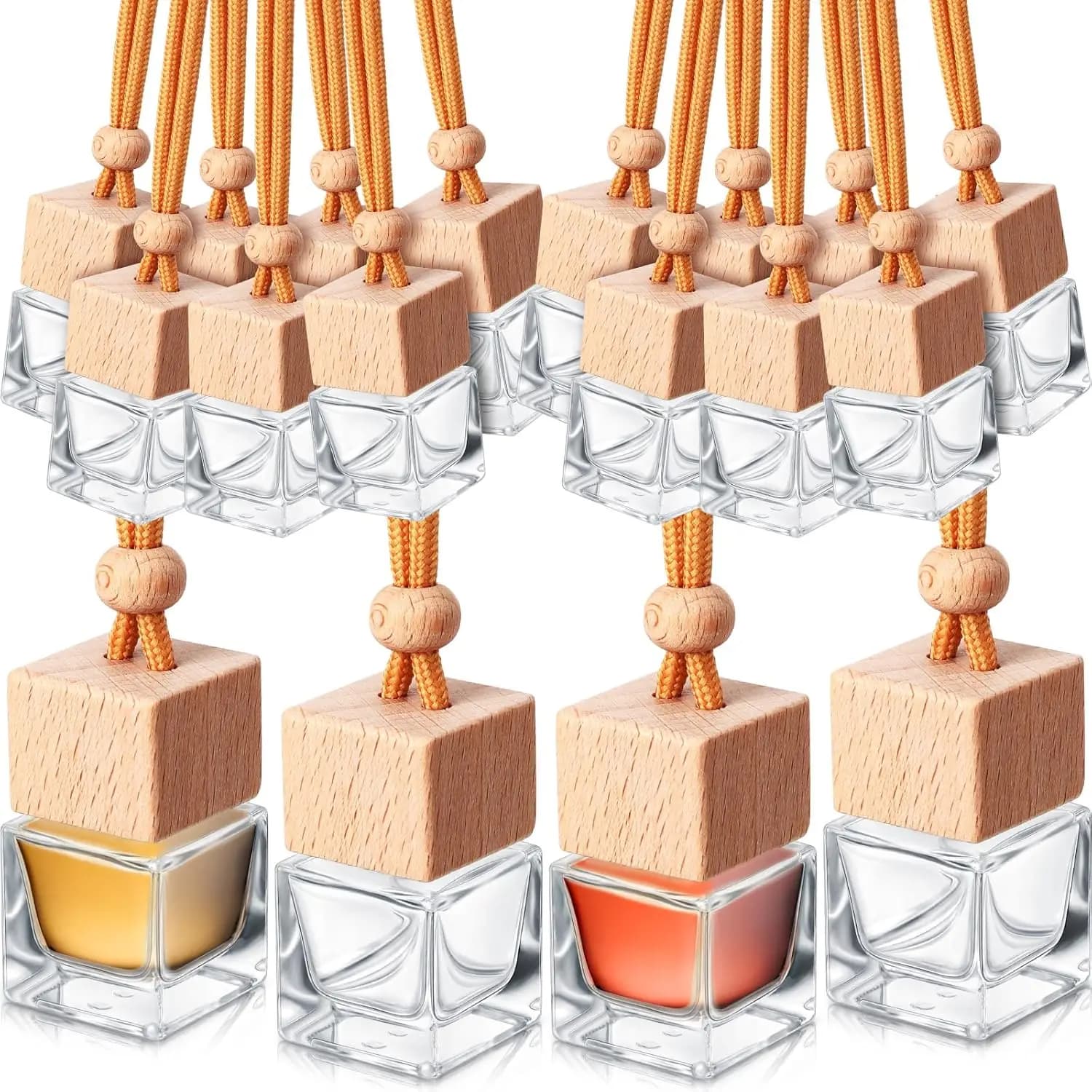 100 Pezzi di Flaconi Quadrati in Vetro per Diffusori di Profumo con Tappi in Legno e Cordino per Auto, Casa, Ufficio e Decorazioni Aromaterapiche